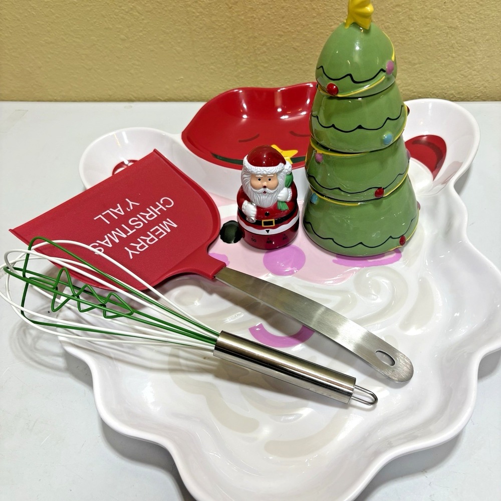 Christmas Baking Kitchen Bundle Santa Tray Measuring Cups Timer Whisk Spatulas